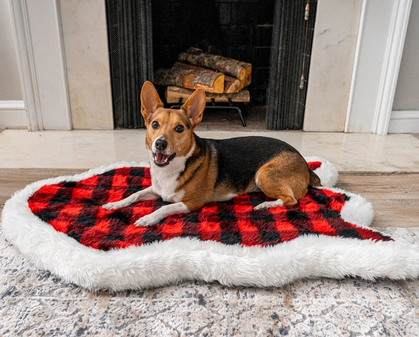 PupRug™ Faux Fur Orthopedic Dog Bed Cover - Curve Red & Black Plaid (Bed Not Included)