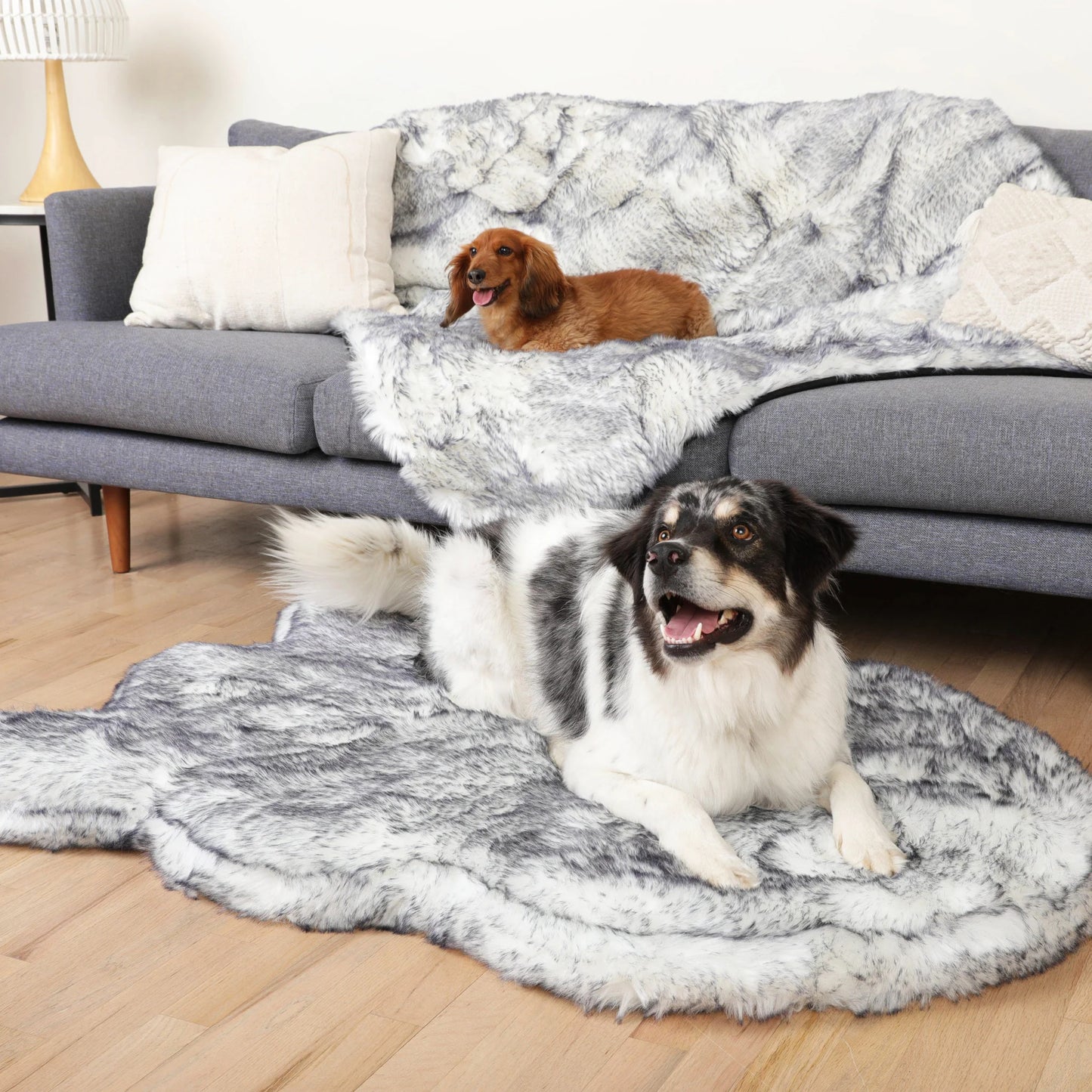 PupRug™ Luxe Orthopedic Bed + Matching Waterproof Blanket Bundle - Ultra Plush Arctic Fox