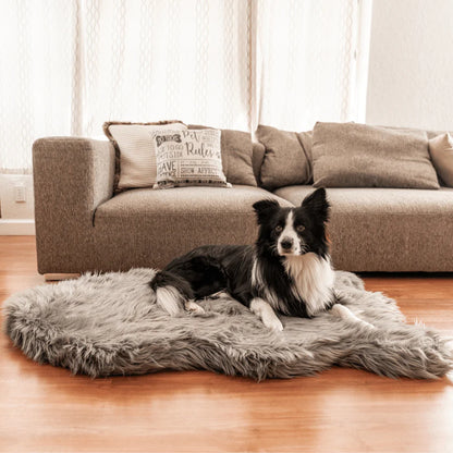 PupRug™ Faux Fur Charcoal Grey Orthopedic Dog Bed + FREE Red & Black Plaid Bed Cover