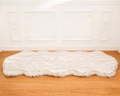PupRug™ Runner Faux Fur Memory Foam Dog Bed Cover - Curve White with Brown Accents (Bed Not Included)