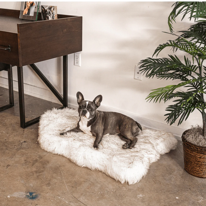 PupRug by Paw.com™ Faux Fur Orthopedic Dog Bed - Curve White with Brown Accents