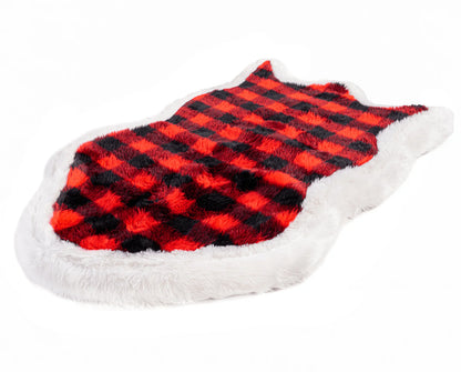 PupRug™ Faux Fur Orthopedic Dog Bed Cover - Curve Red & Black Plaid (Bed Not Included)