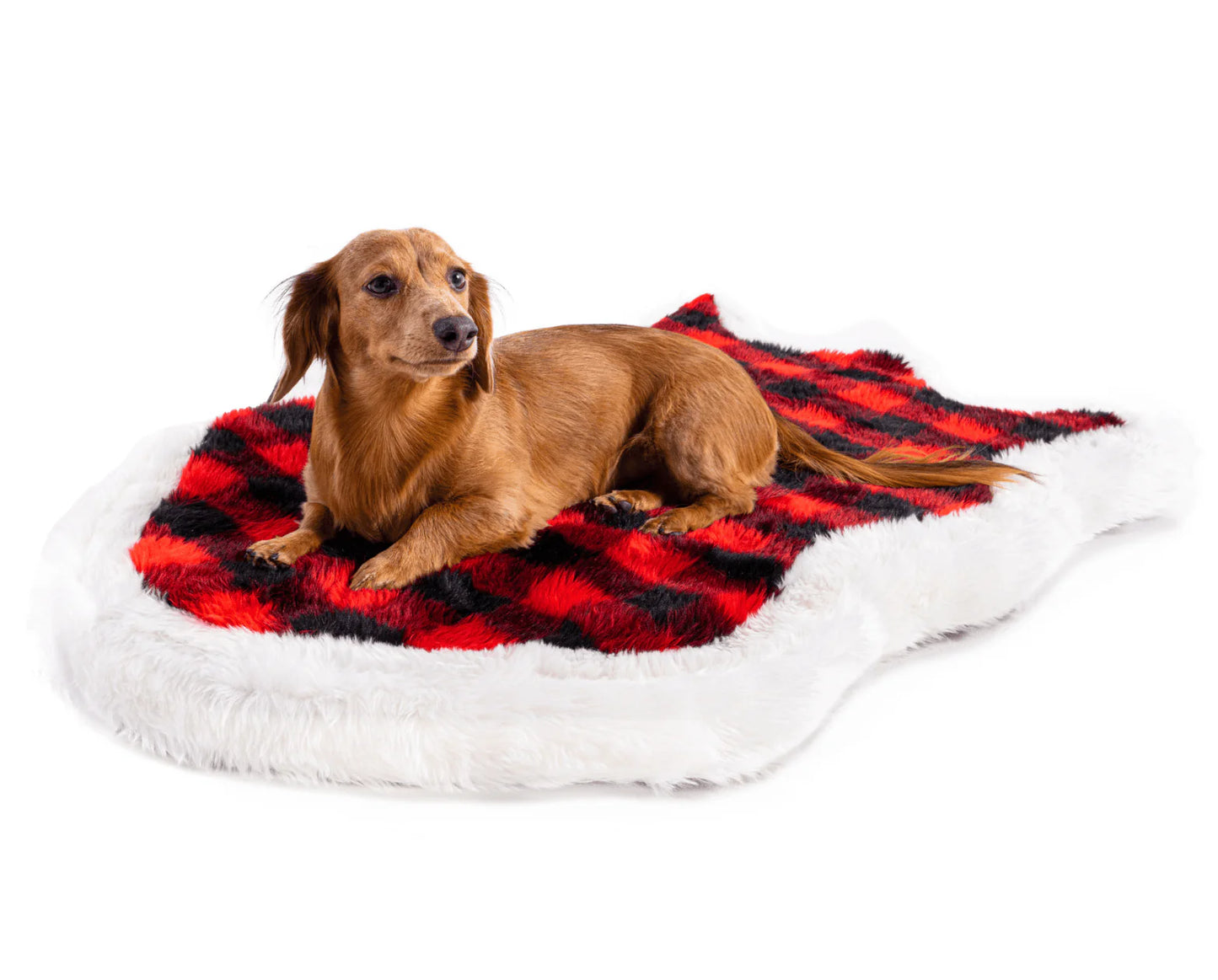 PupRug™ Faux Fur Orthopedic Dog Bed Cover - Curve Red & Black Plaid (Bed Not Included)