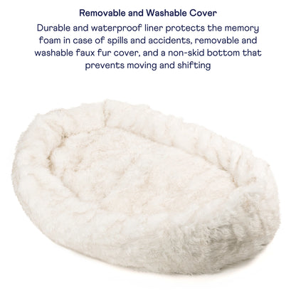 PupCloud™ Human-Size Faux Fur Memory Foam Dog Bed - White with Brown Accents