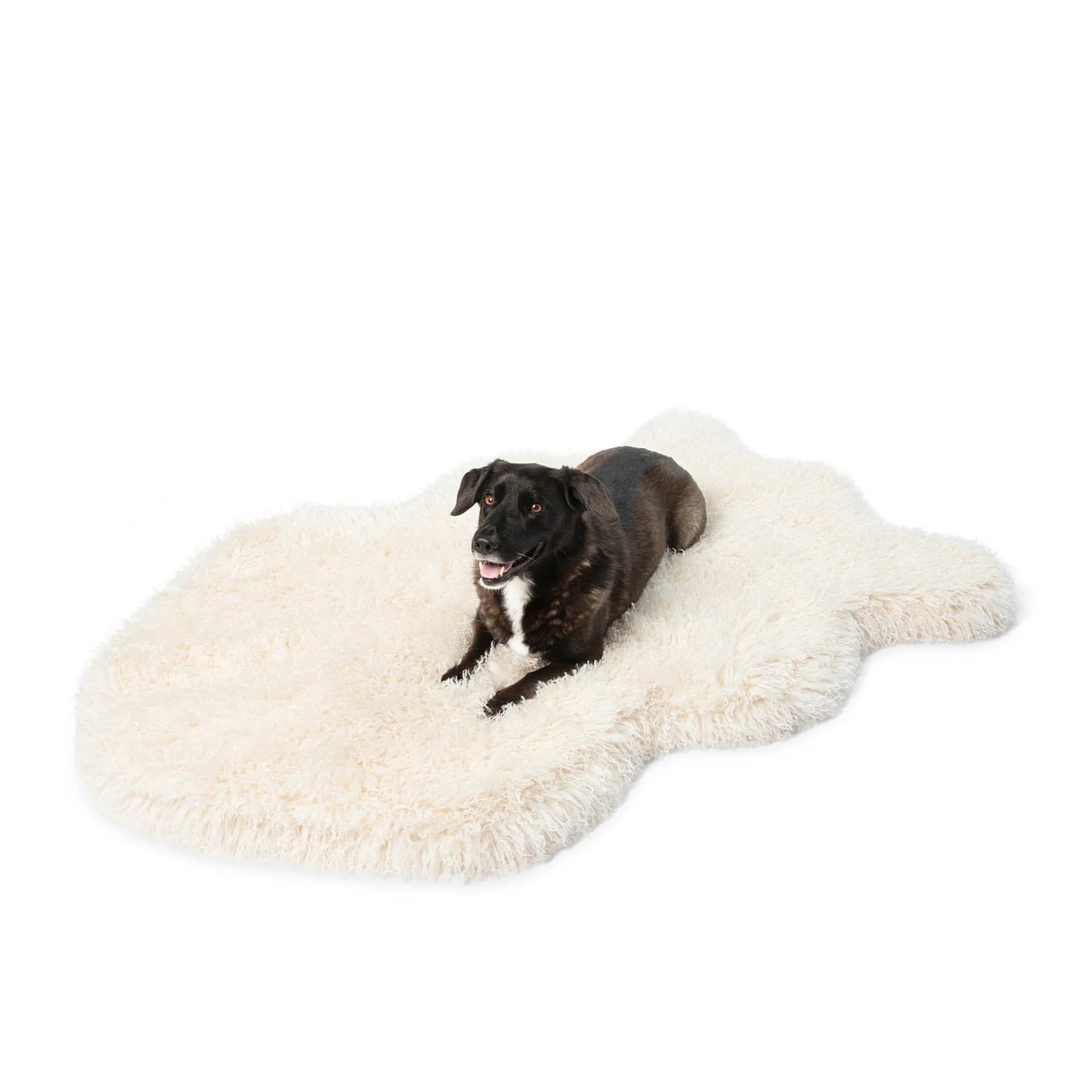 PupRug™ Luxe Faux Fur Ivory Plush Sheep Orthopedic Dog Bed + FREE Red & Black Plaid Bed Cover