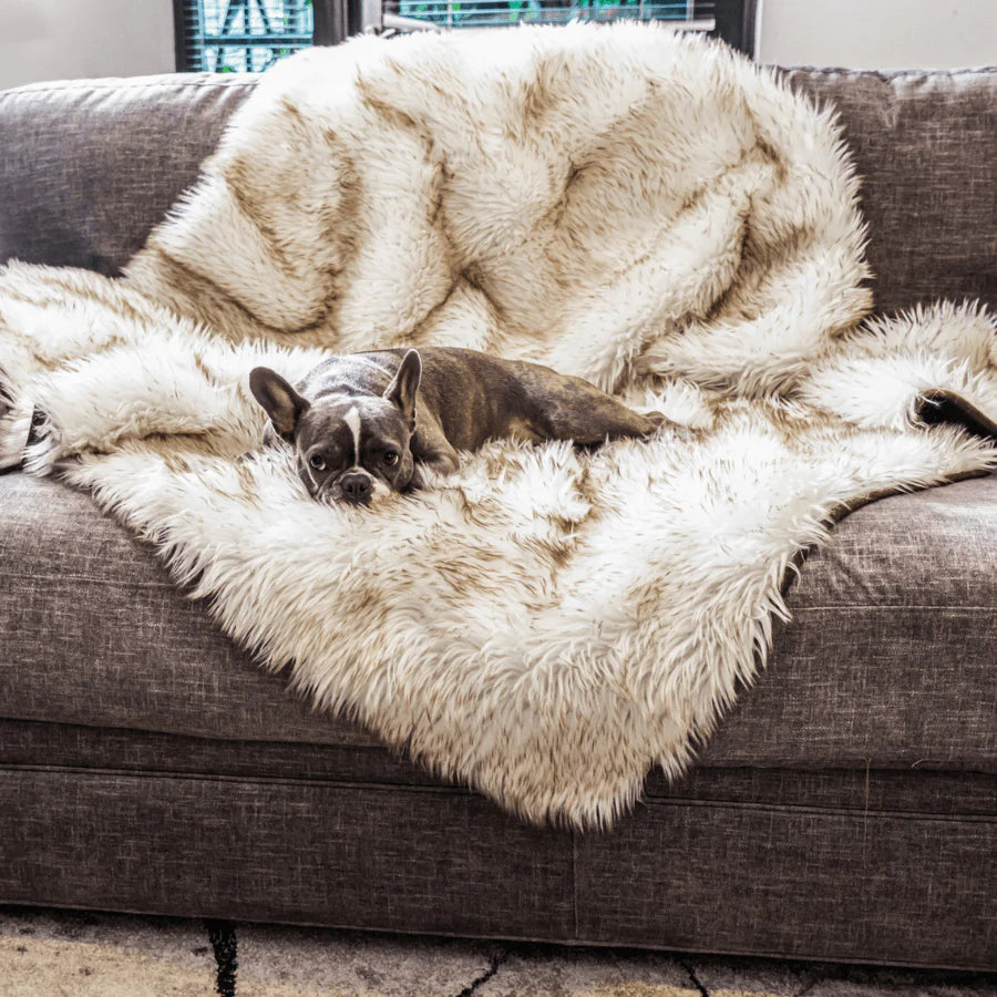 Paw.com x BarkBox PupProtector™ Waterproof Throw Blanket - White with Brown Accents
