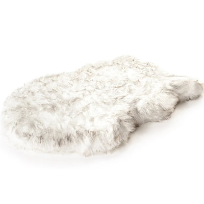 PupRug™ Faux Fur White With Brown Accents Orthopedic Dog Bed + FREE Red & Black Plaid Bed Cover